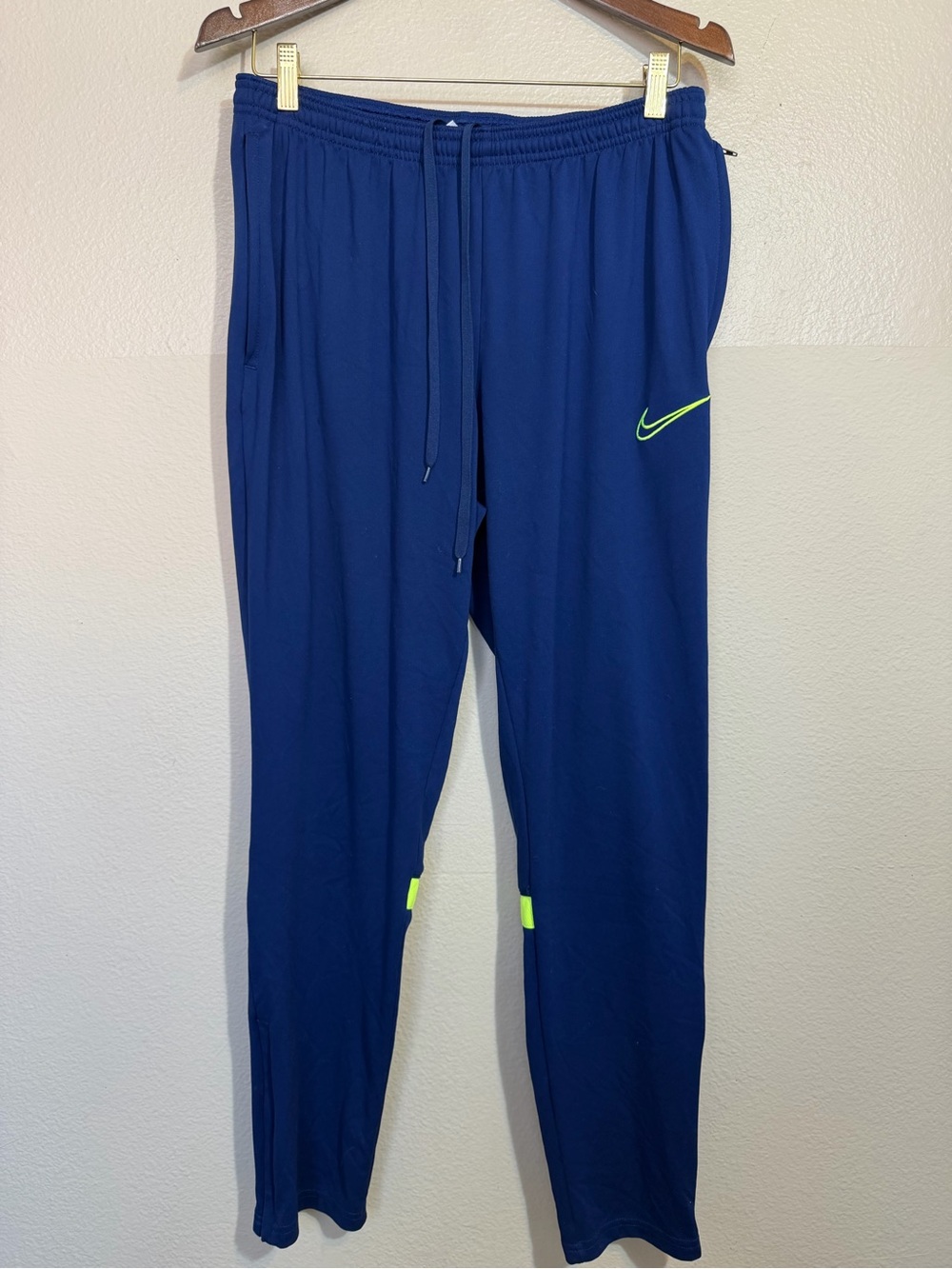 Nike Men's Royal Blue Joggers with Neon Green Swoosh